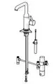 Waschtischbatterie von HANSA mit einem senkrechten, chromierten Wasserhahn und einem Hebel zur Steuerung des Wasserflusses, verbunden mit einem Heizsystem.